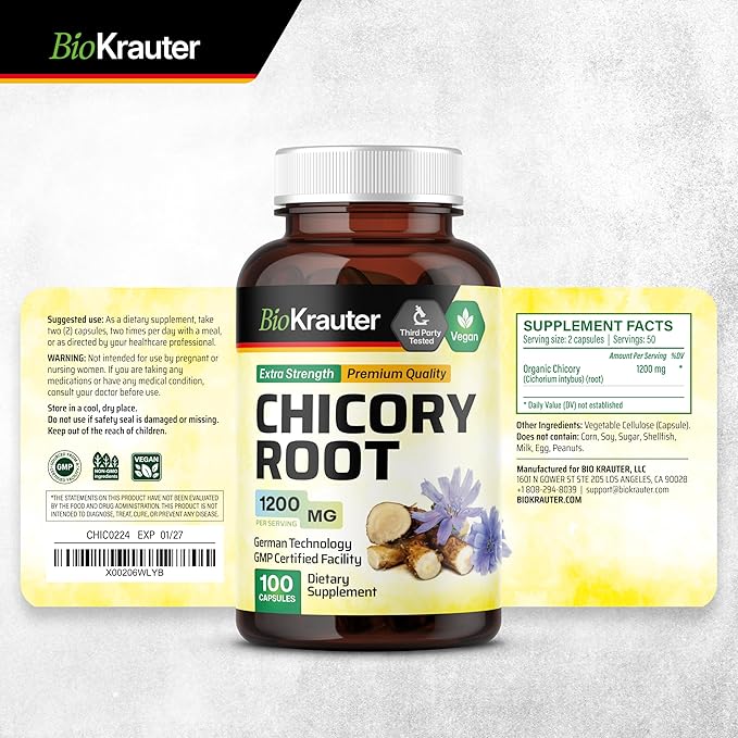 BIO KRAUTER Inulin 250 Capsules &amp Chicory 100 Capsules.