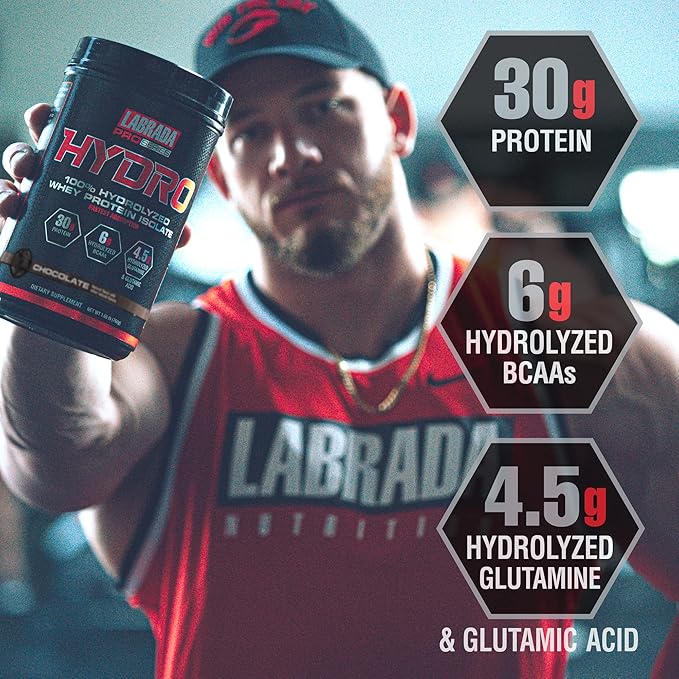 LABRADA Hydro 100% Pure Hydrolyzed Whey Protein Isolate Powder Lactose Free Fastest Digesting Instant MixingDelicious Taste 20 Servings(Chocolate)