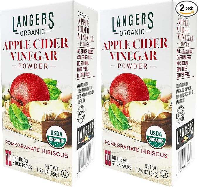 Langer's Organic Apple Cider Vinegar Powder Sticks Pomegranate Hibiscus Pack Of 20 1 Ounce (Pack of 1)