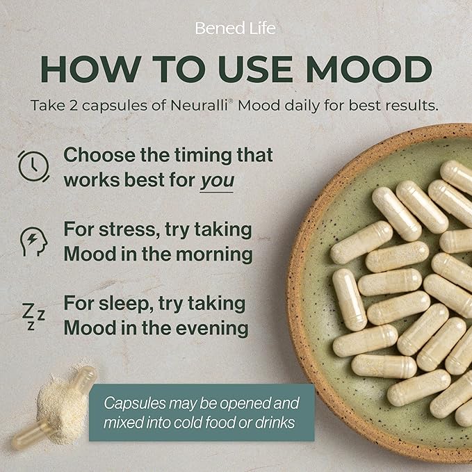 Bened Life Neuralli Mood with PS128 for Stress Relief &amp Recovery via The Gut-Brain Axis (90-Day Supply) Ages 18+ - 3 Bottles (180 Capsules)