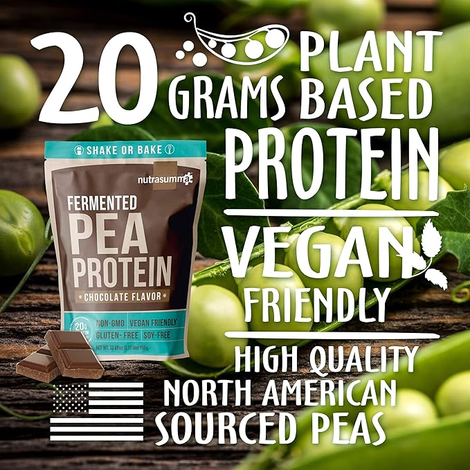 Nutrasumma Pea Protein Powder Vegan Chocolate Flavor 100% Plant Based No Artificial Sweeteners Non GMO Gluten Free &amp Soy Free 2.11 LB