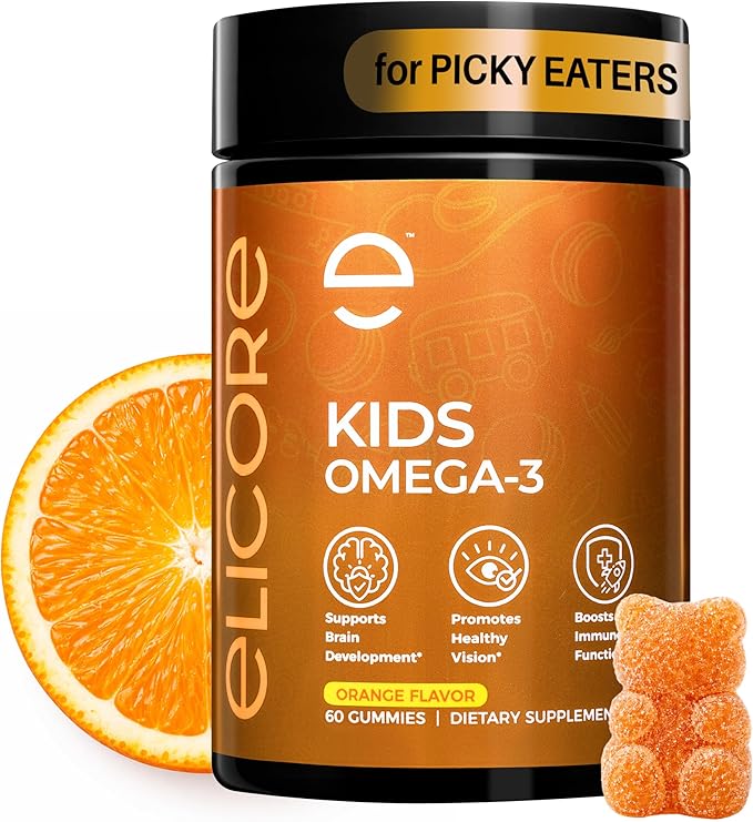 Premium Kids Omega 3 Gummies – Orange Flavor Fish Oil for Kids – Omega 3 Gummies for Children – No Fish Burps – Brain Eye &amp Immune Support – 2 Month Supply