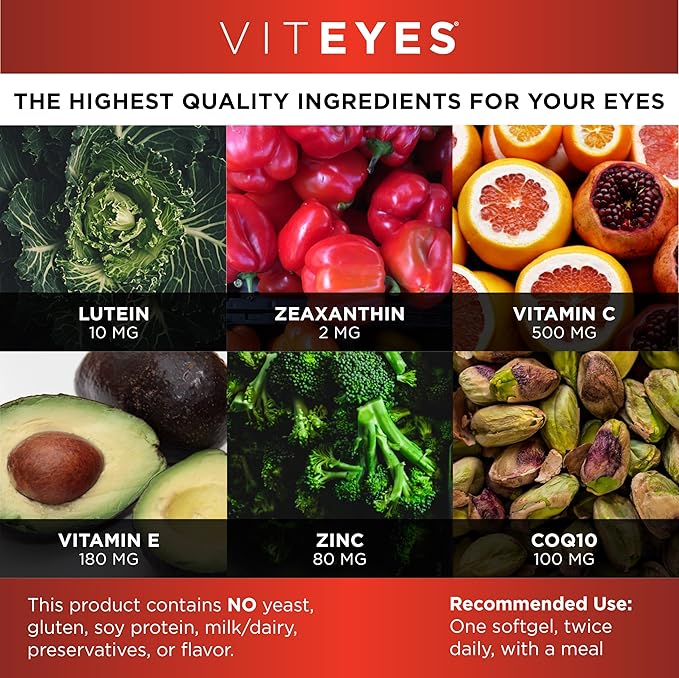 Viteyes AREDS 2 + CoQ10 Macular Support CoQ10 Vitamin E Vitamin C Lutein Zeaxanthin Zinc Copper Heart Health Eye Doctor Trusted Manufactured in The USA 100 Ct