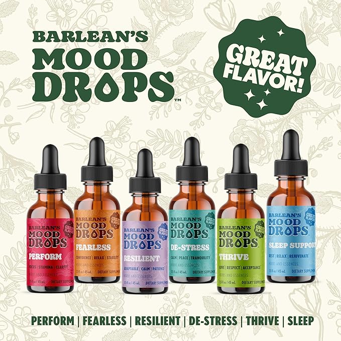 Barlean's Mood Booster Supplement Bundle Perform Resilient and Sleep Liquid Drop Supplements for Men and Women Adaptogen Herbs Drops 1.5 oz