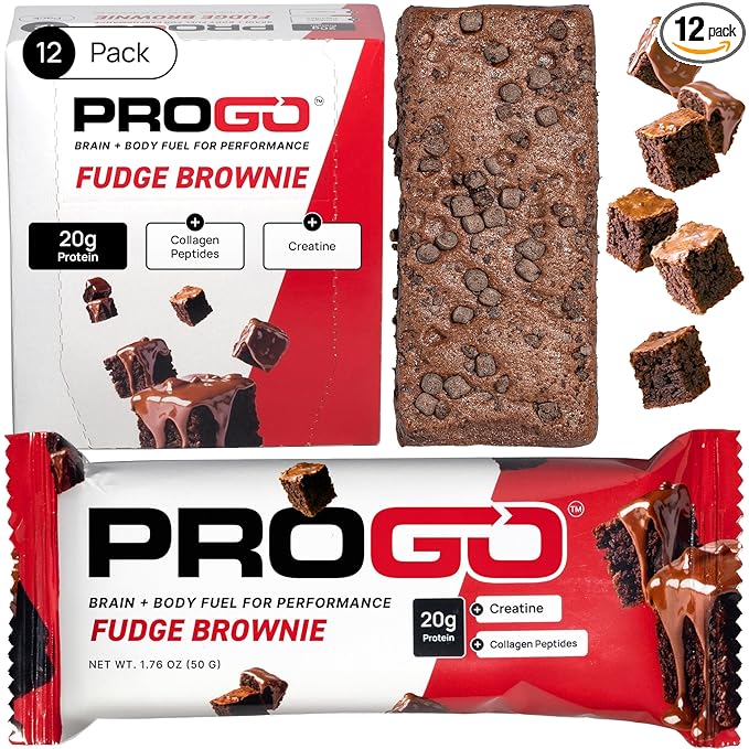 ProGo Protein Bars – Brain + Body Fuel with 20g Clean Protein Creatine &amp Collagen Peptides Made with 95% Pure Isolate Grass-Fed Beef Tallow No Fillers Naturally Sweetened with Honey Gluten-F