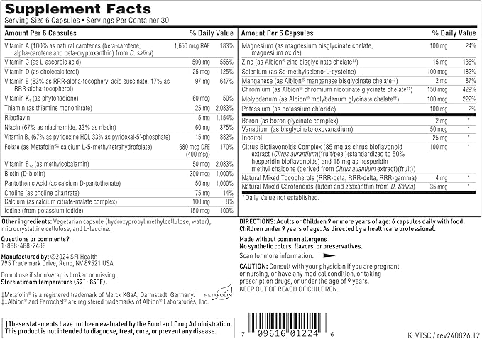 Klaire Labs SFI Health VitaSpectrum Capsules - Multivitamin for Kids with 28 Essential Nutrients Including Folate B12 B6 Antioxidants Vitamin E &amp D3 - No Copper or Iron Gluten-Free (180ct)