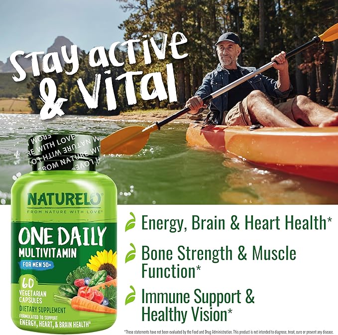 NATURELO Mens Multivitamins for Men 50+ - One Daily Multivitamin for Men with Vitamins Minerals &amp Organic Whole Foods Boost Energy &amp Health Non-GMO 60 Vegetarian Capsules