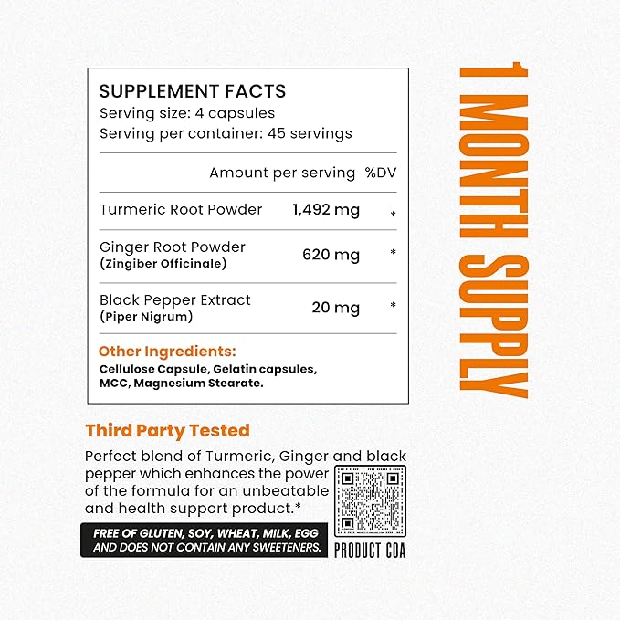 JESSICA WELLNESS Magical Turmeric Pills Turmeric Curcumin Capsules with Black Pepper and Ginger - 180 Count