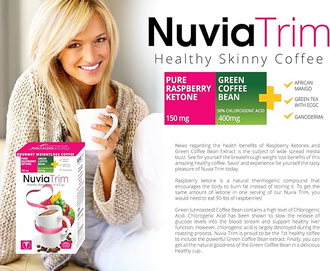 Nuvia Trim - Gourmet Instant Coffee for Weight Loss with Garcinia Cambogia Raspberry Ketones and Green Coffee Bean Extract Vegan No Sugar or Dairy Great for Iced Coffee 0.15oz packets(30 ct.)