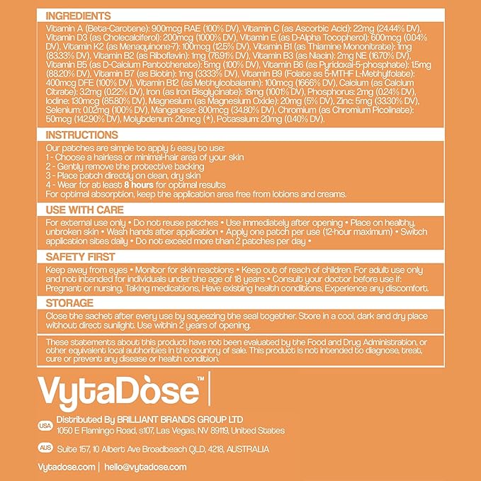 Multivitamin Patches for Women | Topical Daily Iron &amp Vitamin Patches | Supports Energy Beauty Hair Skin &amp Nails | Vegan Water-Resistant Kind to Sensitive Skin | 30 Count