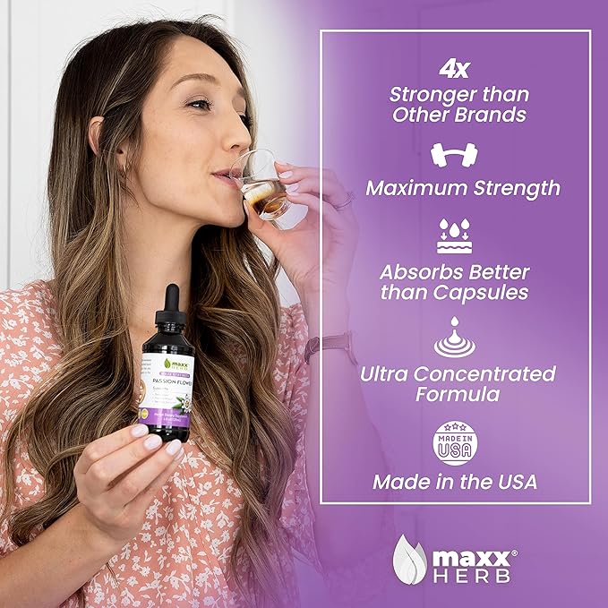 Maxx Herb Passion Flower Extract - Max Strength Passion-Flower Liquid Absorbs Better Than Capsules for Relaxation and Stress Relief Alcohol-Free - 4 Bottles 4 Oz Each (240 Servings)