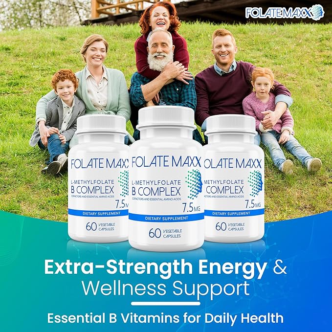 L Methylfolate 7.5mg with Active Vitamin B Complex – 60 Capsules – High Potency 5-MTHF with B6 Blend and Methyl B12 Supplement – 3-in-1 Non-GMO Gluten Free (2-Month Supply)