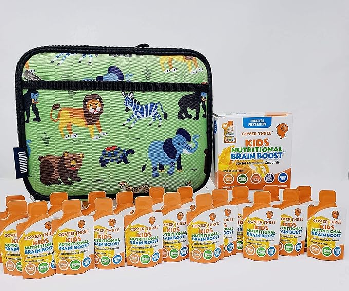 Cover Three Supplements for Kids Brain Supplement Smoothie Omega 3 Liquid Childrens DHA Fish Oil Kids Focus and Attention Emotional Support 20 Pouches Pack 1