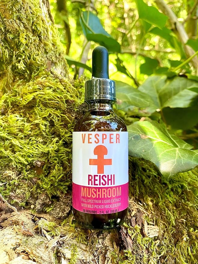 Vesper Reishi Mushroom Liquid Extract - Double Extraction with Wild Huckleberries for Relaxation Stress Relief Immune Support USA-Grown for Calm &amp Restful Sleep – 2oz