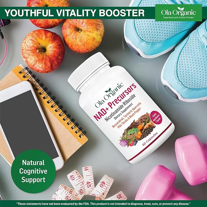 NAD+ Supplement &amp NAD Booster for Cellular Energy and Healthy Aging – Plant-Based Nicotinamide Riboside (NR) NAD Precursor with Resveratrol Turmeric Quercetin Rhodiola &amp Milk Thistle – 60 C