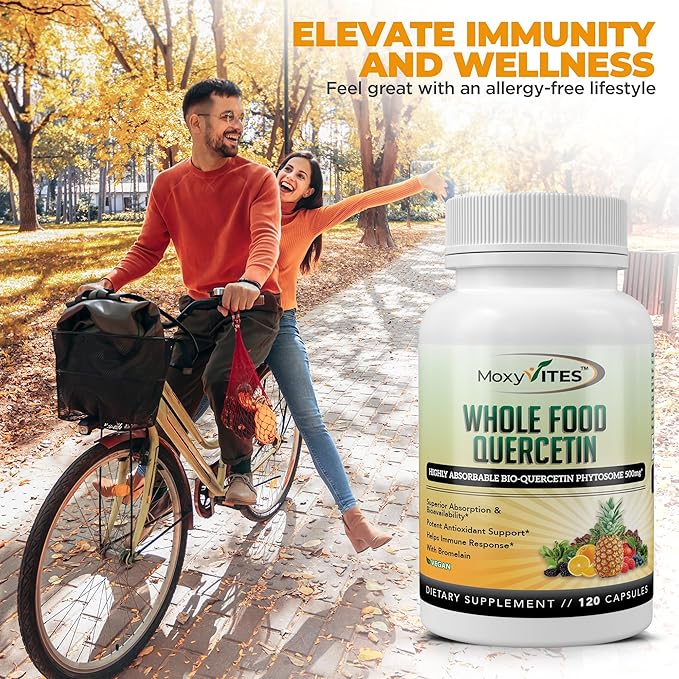 MoxyVites Quercetin with Bromelain 500mg Supplement - Bioactive Phytosome Complex Pure Organic Whole Food Seasonal Support Antioxidant 20X Absorption &amp Bioavailability-120 Caps