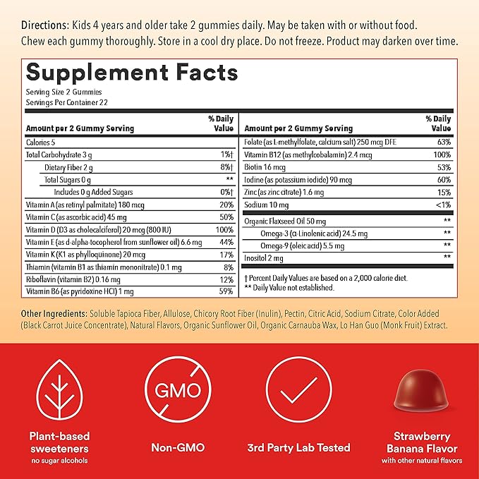 SmartyPants Kids Multivitamin Gummies Sugar Free: Omega 3 (ALA) &amp OLLY Kids Chillax Magnesium Gummies Plus L-Theanine Lemon Balm Calm Chews for Kids 4+ Sherbet Flavor - 50 Count (Pack of 1)