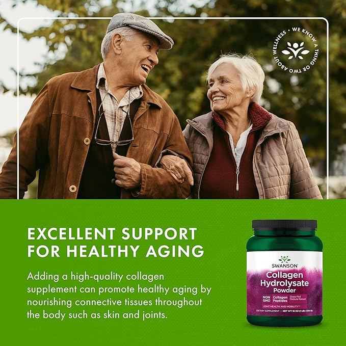Swanson High Plains Collagen Hydrolysate Peptides Powder for Adults Over 30 Seeking Hair Skin Nail and Joint Support - Unflavored (1 lb)