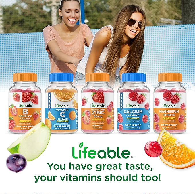 Lifeable Sugar Free Vitamin D 5000 IU + Vitamin C Gummies Bundle - Great Tasting Vitamin Supplement Gluten Free GMO Free Chewable Gummy