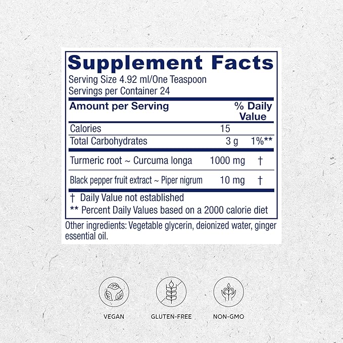 Vitanica Turmeric Tonic Non-GMO Liquid Turmeric Curcumin Supplement 1000 mg with Black Pepper and Ginger Antioxidant Vegan Gluten Free 4 Ounce