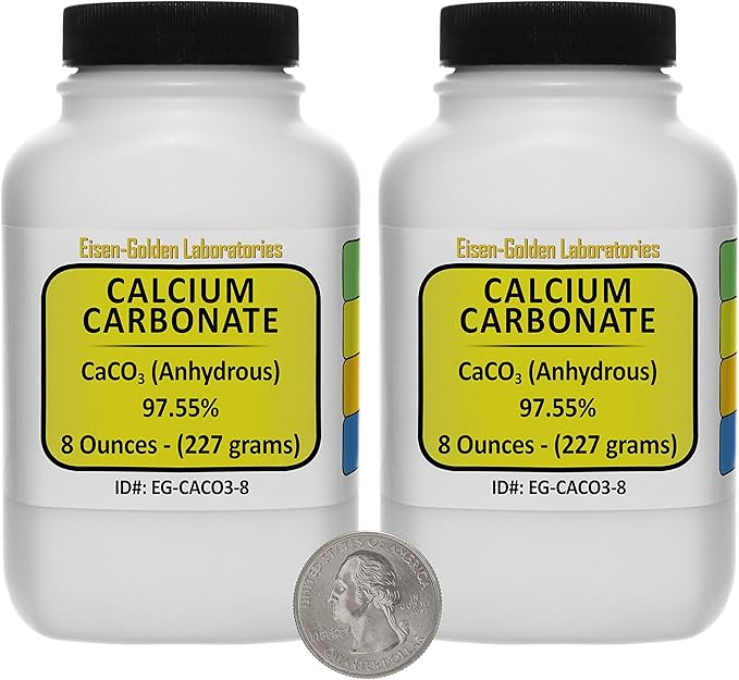 Calcium Carbonate [CaCO3] 97.55% ACS Grade Powder 1 Lb in Two Space-Saver Bottles