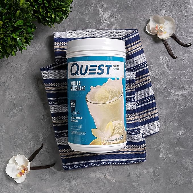 Quest Nutrition Vanilla Milkshake Protein Powder 24g of Protein 1g of Sugar Low Carb Gluten Free 1.6 Pound 23 servings