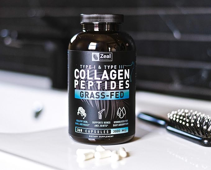 Collagen Peptides Capsules 360 Count - Grass Fed Bovine Hydrolyzed Collagen Pills - Hair Skin &amp Nails Joint Support - Collagen Supplements for Women &amp Men
