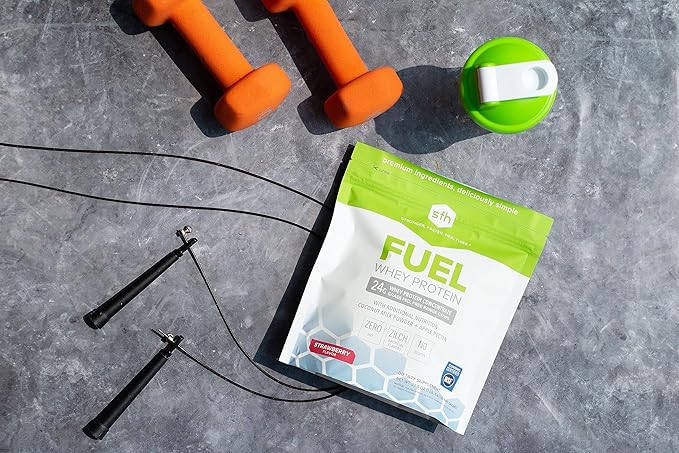 SFH Fuel Whey Protein Powder Great Tasting Grass Fed Whey | MCTs &amp Fiber for Energy | All Natural | Soy Free Gluten Free No RBST No Artificial Flavors (Strawberry (1.6lb Bag))