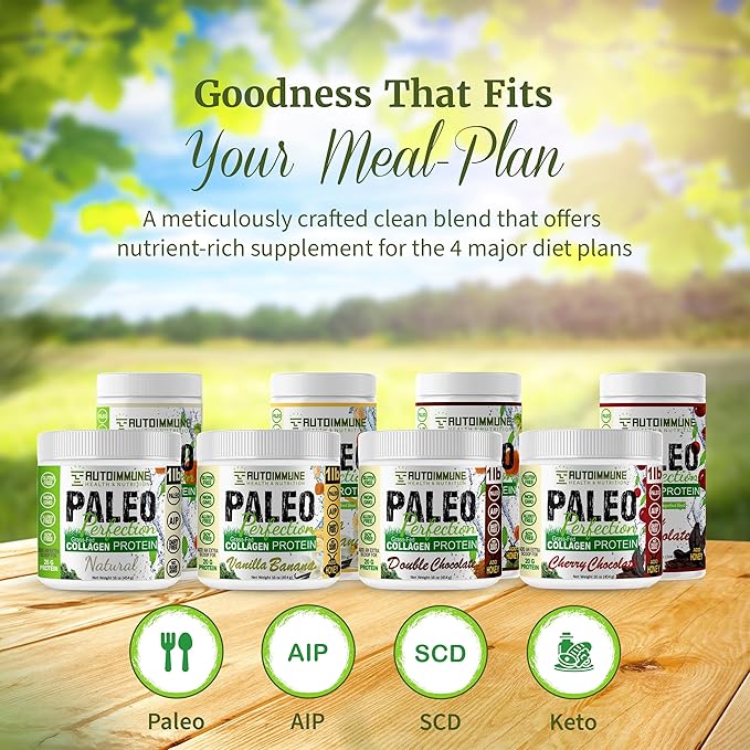 Paleo Perfection Vanilla Banana Grass Fed Beef Collagen Protein Powder without Stevia - Paleo Keto SCD AIP Protein Powder with Apple Fiber Carrot &amp Broccoli - 300g Protein Powder &amp Superfo