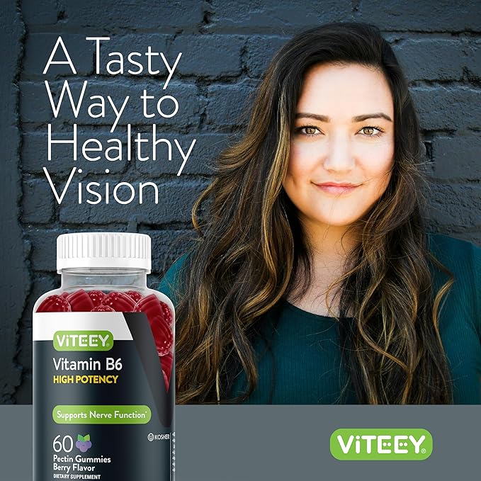 Viteey Vitamin B6 Gummies - Energy Nerve &amp Mood Support - B6 Vitamins 100mg - Vegan Gluten Free GMO Free - 120 Count