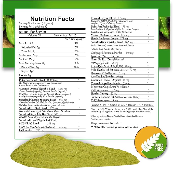 PH50 Protein Greens Plant-Based All Natural no Gluten Non-Dairy Vegetable Pea Rice Protein Vanilla Flavor 1.19 pounds 50 Superfoods with Digestive Enzymes