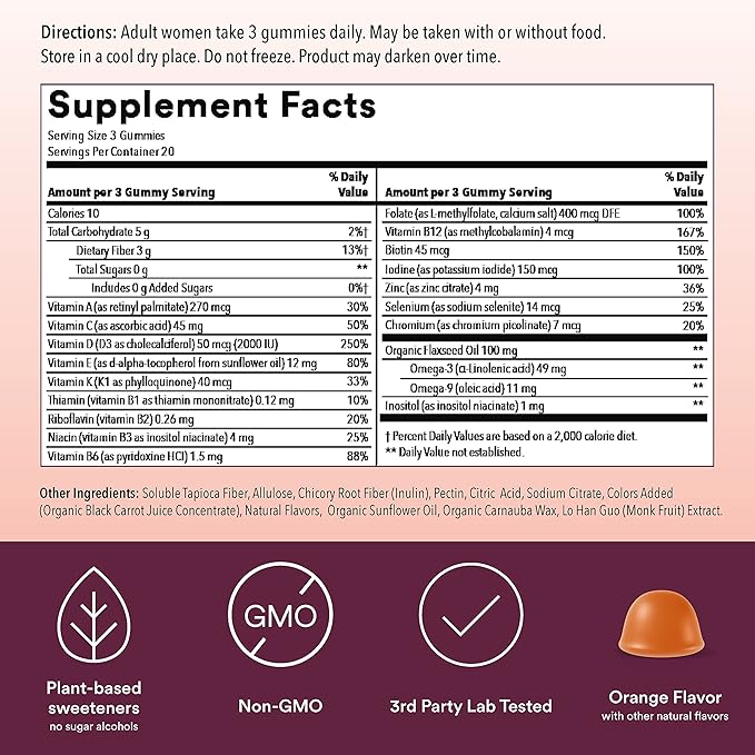 SmartyPants Women's Multivitamin Gummies Sugar Free: Biotin Methylfolate Omega 3 (ALA) Vitamin D &amp Kids Multivitamin Gummies and Fiber Supplement: Omega 3 Fish Oil (EPA/DHA) Vitamin D3