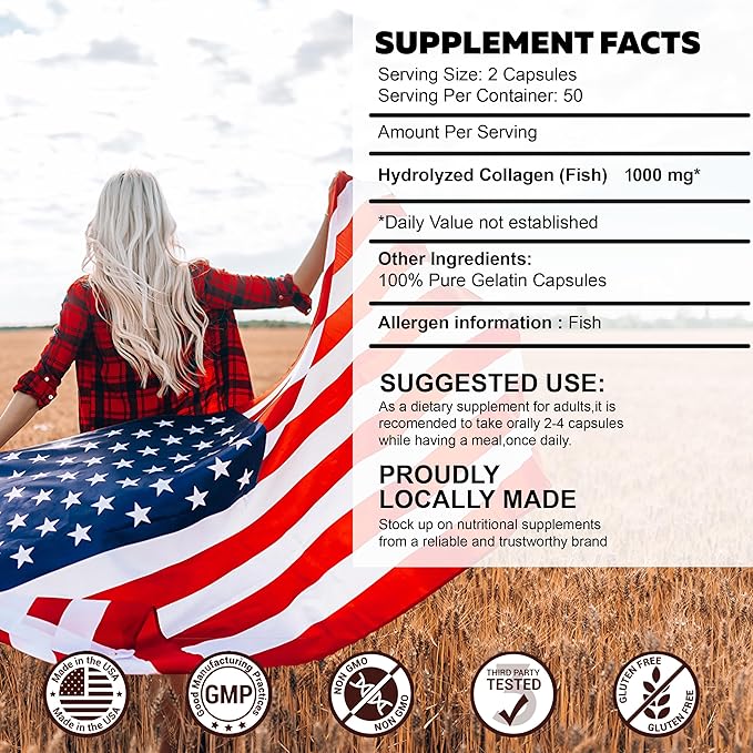 FabLab Collagen Supplement - Nutritional Supplement for Nerve &amp Bone Support - Non-GMO Anti-Aging Dietary Product with Hydrolyzed Peptides -100 Capsules