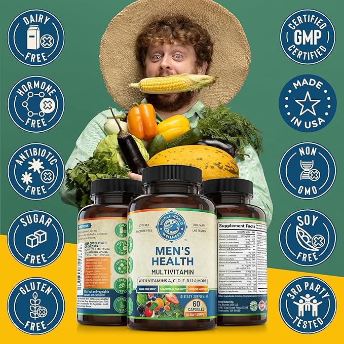 Premium Berberine and Mens Daily Multivitamins Bundle (One Bottle Each). Collectively Supports Holistic Wellness Boosted Energy Metabolic Function and Cardiovascular Heatlh. Made in The USA.