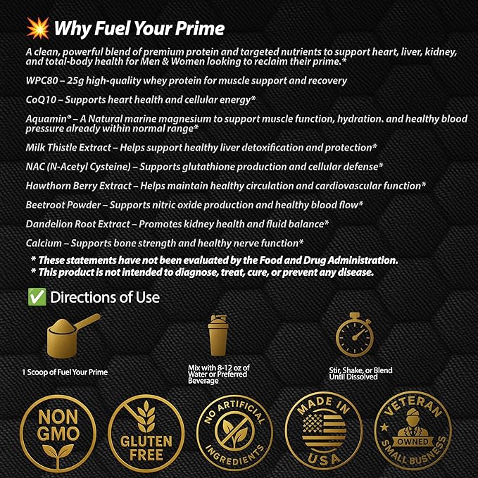 Fuel Your Prime Whey Protein Chocolate Flavor with CoQ10 and Magnesium Supports Circulation &amp Liver Function