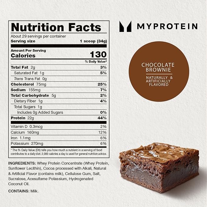 Myprotein Impact Whey Protein Powder 2.2 Lbs (32 Servings) Chocolate Brownie 22g Protein &amp 5g BCAA Per Serving Protein Shake for Superior Performance Muscle Strength &amp Recovery Gluten Fre