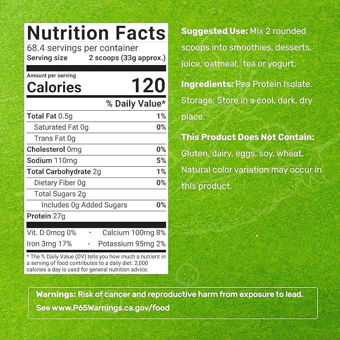 Unflavored Pea Protein Powder 5lbs – Premium North American Grown Peas – Easily Digested Isolate Form – Great for Shakes Bars or Snacks – 27g Protein Serving Soy Free Vegan