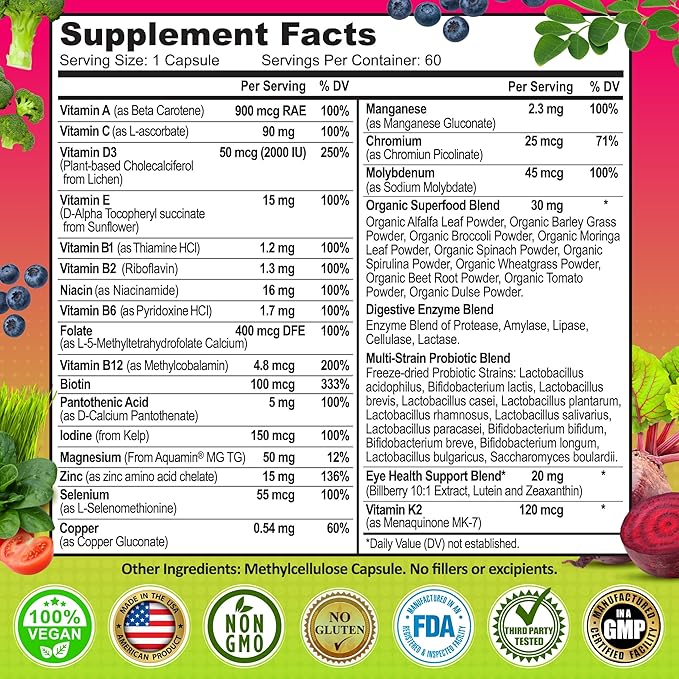 SUPPLEMENTS STUDIO Antioxidant Cellular &amp Immune Support Bundle - Women's Daily Multivitamin 50+ with Organic Superfoods + Liposomal Glutathione 500mg - Vegan Non-GMO Clean Label