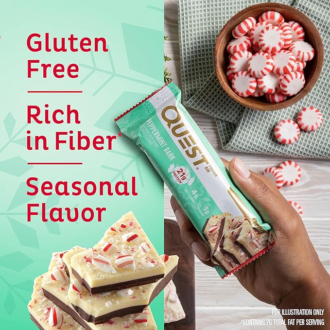 Quest Nutrition Peppermint Bark Protein Bar 21g Protein 4g Net Carb 1g Sugar Gluten Free 12 Count &amp Lemon Cake Protein Bars High Protein Low Carb Gluten Free Keto Friendly
