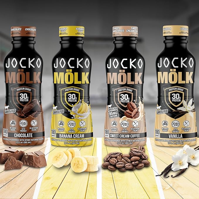 Jocko Fuel Mölk RTD Protein Shakes Bundle - Chocolate &amp Banana Cream (24 Pack Total)