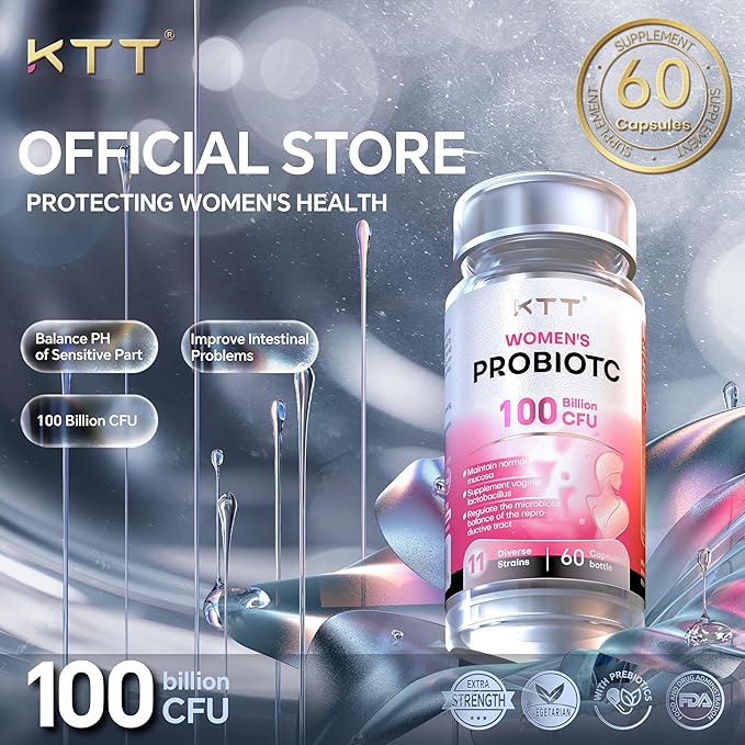KTT Probiotics Made in the USA PH Balance for Women 100 Billion CFUs Womens Probiotic for Urinary Odor Control Flor Ph Balance &amp Hormone 60 Caps