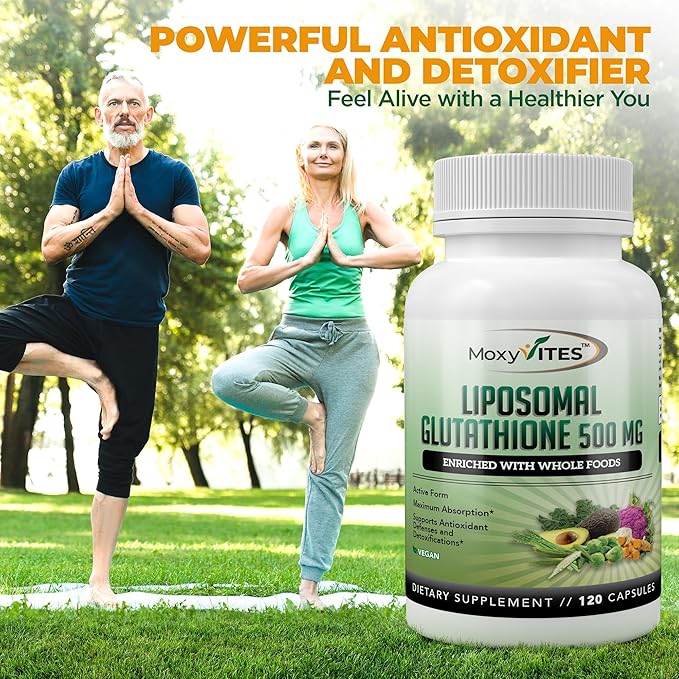 Liposomal Glutathione Supplement 500mg - Pure L Glutathione (GSH) Reduced - Active Form Made with Organic Whole Food Non GMO Phospholipid Complex - Antioxidant - 120 Count