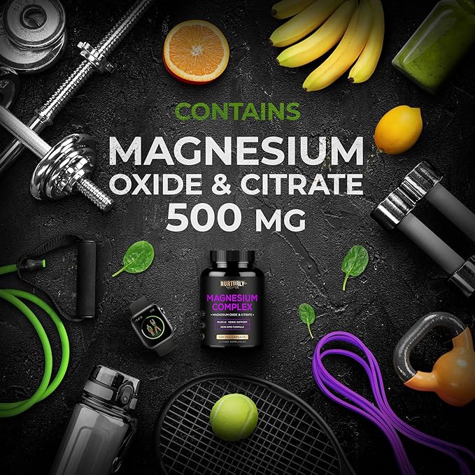 Magnesium Complex and Turmeric Curcumin with BioPerine&ampGinger - Magnesium Citrate 500MG - Muscle Relaxation Sleep and Energy Bone Density and Strength Hearth