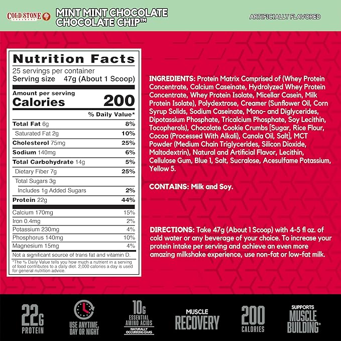 BSN Syntha-6 Whey Protein Powder Cold Stone Creamery- Mint Mint Chocolate Chocolate Chip Flavor Micellar Casein Milk Protein Isolate Powder 25 Servings