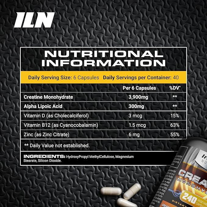 Iron Labs Nutrition Creatine Monohydrate (240 Capsules) - 3900mg Per Serving - Unflavoured Capsules - High Strength Creatine for Men &amp Women