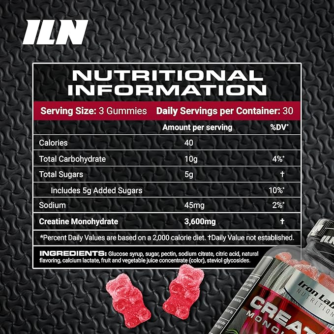 Iron Labs Nutrition Creatine Monohydrate Gummies (90 Gummy Bears) - 3600mg Per Serving - LAB Tested - Strawberry Flavor - High Strength Creatina for Men &amp Women (90 Vegan Gummys)