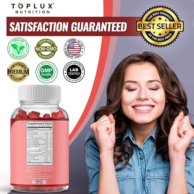 Hair Vitamins Gummies Supplement – Faster Hair Growth Gummy 5000mcg Biotin Folic Acid Vitamin C &amp E Support Stronger &amp Thicker Hair Skin Nails Non-GMO for Men Women 60 Berry Flavored G