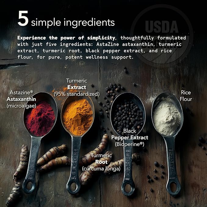 Organic Astaxanthin 12mg Plus Turmeric 1500mg Black Pepper Extract High Absorption Eye Heart Skin Joint Vegan Gluten-Free Non-GMO Double Antioxidant Turmeric Curcumin Supplement 30-Days