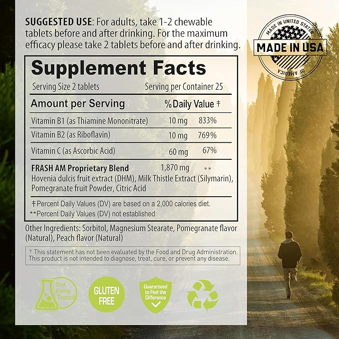 NANOWELL Fresh AM Detox - Liver Health Support Supplement with DHM Milk Thistle Vitamin C B1 &amp B2-50 Chewable Tablets for Detox and Recovery
