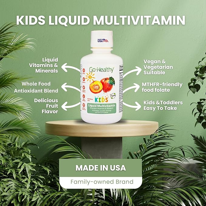 Go Healthy Kids Liquid Multivitamin | Immune Support | Kid Liquid Multivitamins | High Absorption | Vegan Vitamins | Kids Vitamins Multivitamin | Peach Mango - 30-60 Servings